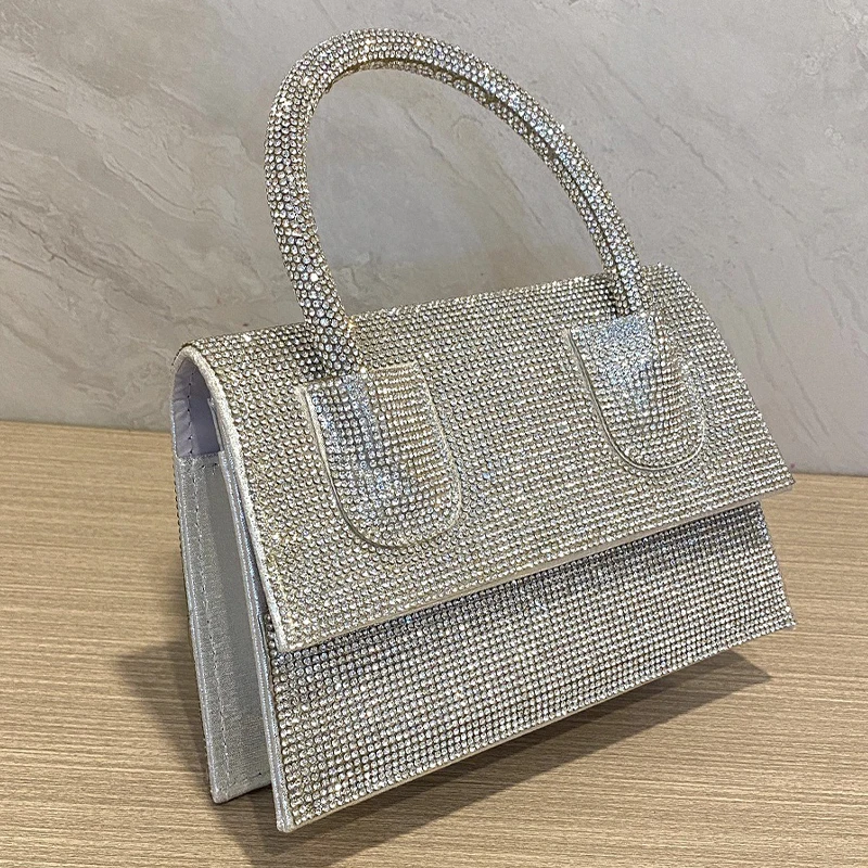 Banquet Glitter Diamond Handbag Womens Sling Bag Fashion Luxury Evening Bags Mini Envelope Handbags Female Silver Top Handle Bag