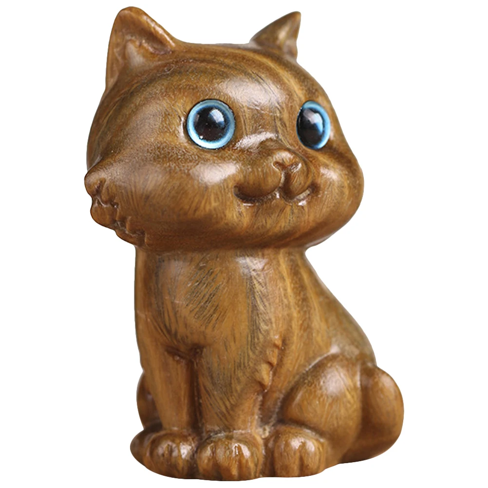 

1pcs Green Sandalwood Cat Figurine Wooden Statue Retro Desktop Decoration Miniature Adornment Home Decor Creative Craftsmanship