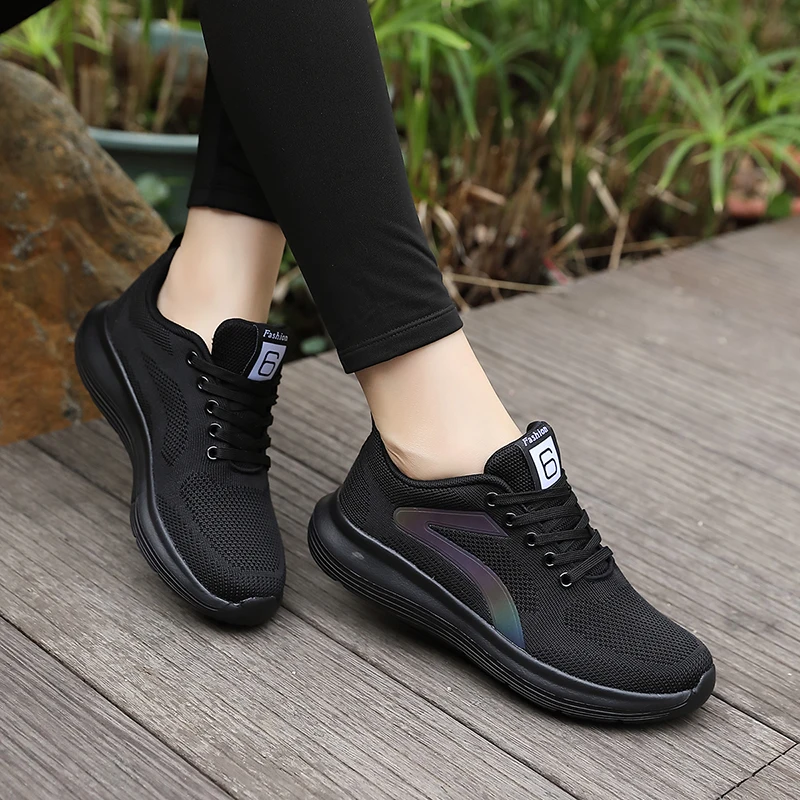 

All-Match Flying Weave Breathable Running Shoes Women Lace Up Athletics Casual Sneakers Ladies Fashion Non-Slip Jogging Shoes