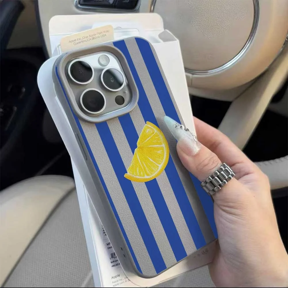 Blau-weiß gestreifte Zitronen-Handyhülle für iPhone 17 16 15 14 13 12 11 Pro Max 16 15 Plus XR Silikon Matt Weiche Stoßfeste Hülle – Detail 9