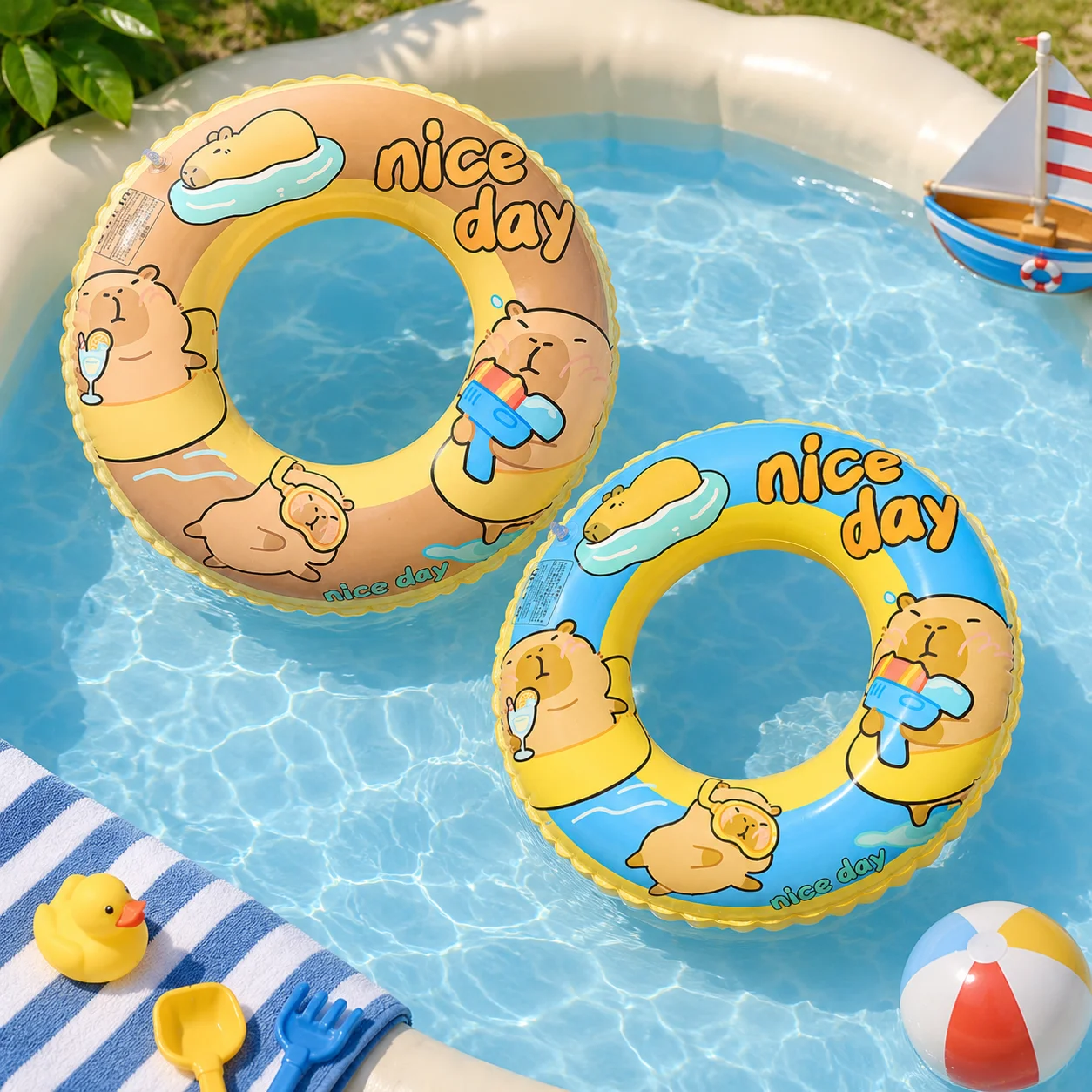 1pc Cartoon Capybara Inflatable Swimming Ring PVC Pool Float Tube Summer Swim Circle for Beach Pool Vacation