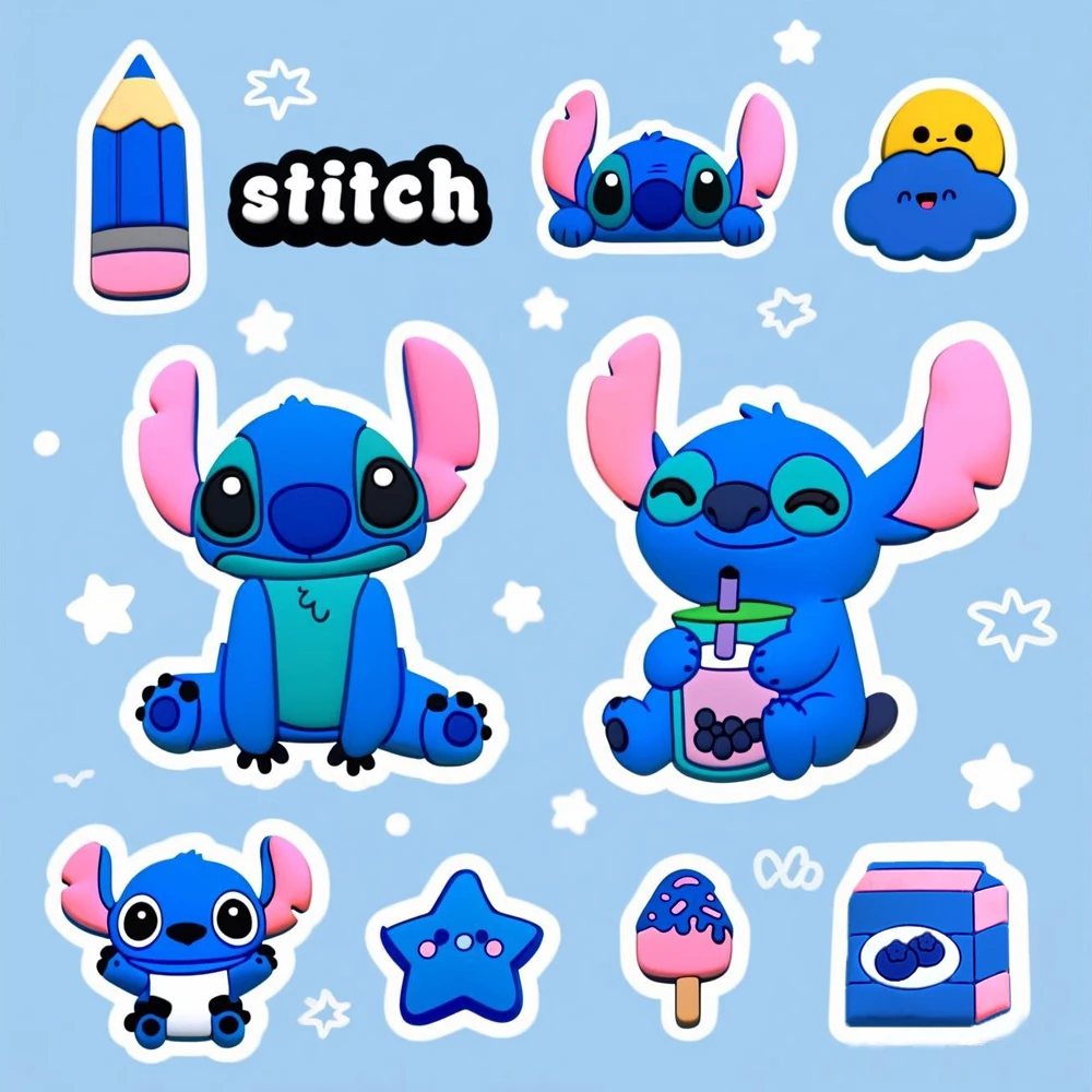 10pcs Cute Cartoon Stitch Shoe Charms Set For Clogs Bag Bubble Slides Sandals PVC Shoe Decorations Beach Bag Accessories