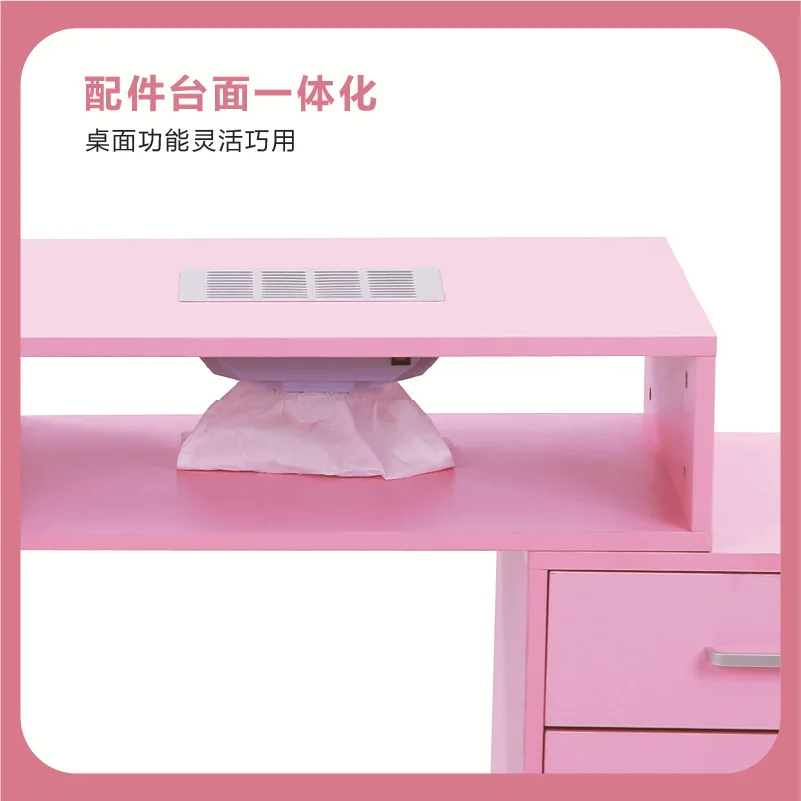 Fotografia 4: Mesa de manicure personalizada rosa, mesa multifuncional para trabalho com unhas, armazenamento de cola e esmalte, venda por atacado de fábrica.
