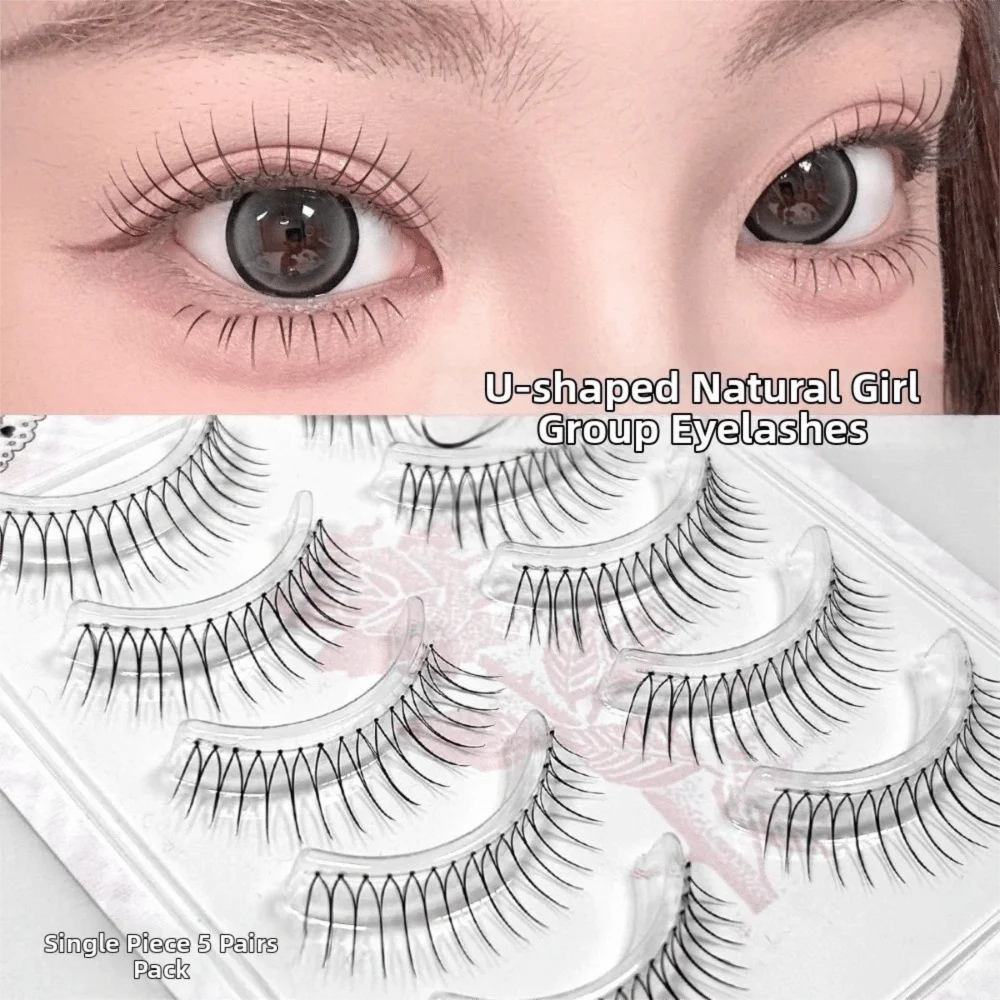 5Pairs/Box Black U Shape False Eyelashes Curvature C Easy To Wear DIY Lashes Extension Lightweight Eye Makeup