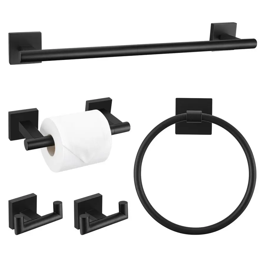 

Black Towel Bar Set, 5 Pieces Double Dase Toilet Paper Holder Bathroom Hardware Set, 23.6 Inch Stainless Steel Towel Racks for B
