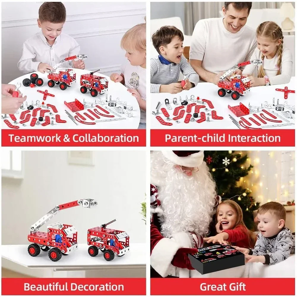 8 세 이상 소년을위한 줄기 빌딩 장난감, 에렉터 세트 소방차 시리즈 모델 키트, 어린이를위한 조립 장난감, 금속 빌딩 교육