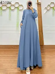 ZANZEA-vestido de verano Abaya para mujer, Hijab musulmÃĄn de manga larga, liso, ropa islÃĄmica de TurquÃa, informal, holgado, 2024