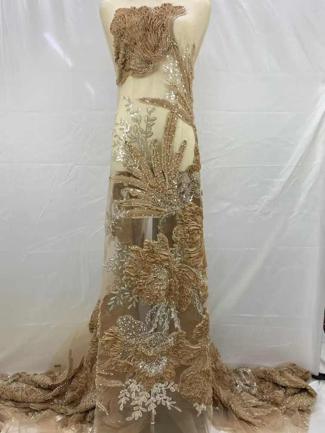 Afrikaanse kralen tule kant stof Franse Nigeriaanse mesh pailletten geborduurde kant stof dames diner jurk naaien