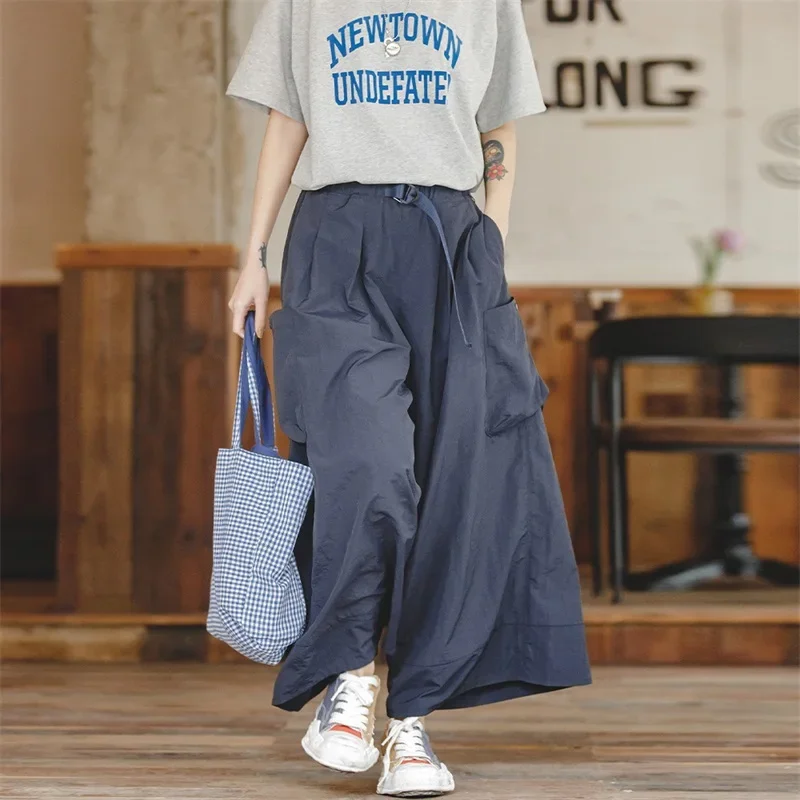 Maden Damen japanische lässige Cargo hose mit hoher Taille Baggy Pocket Hose mit weitem Bein 2023 Sommer Overs ize A-Linie Rock Culottes