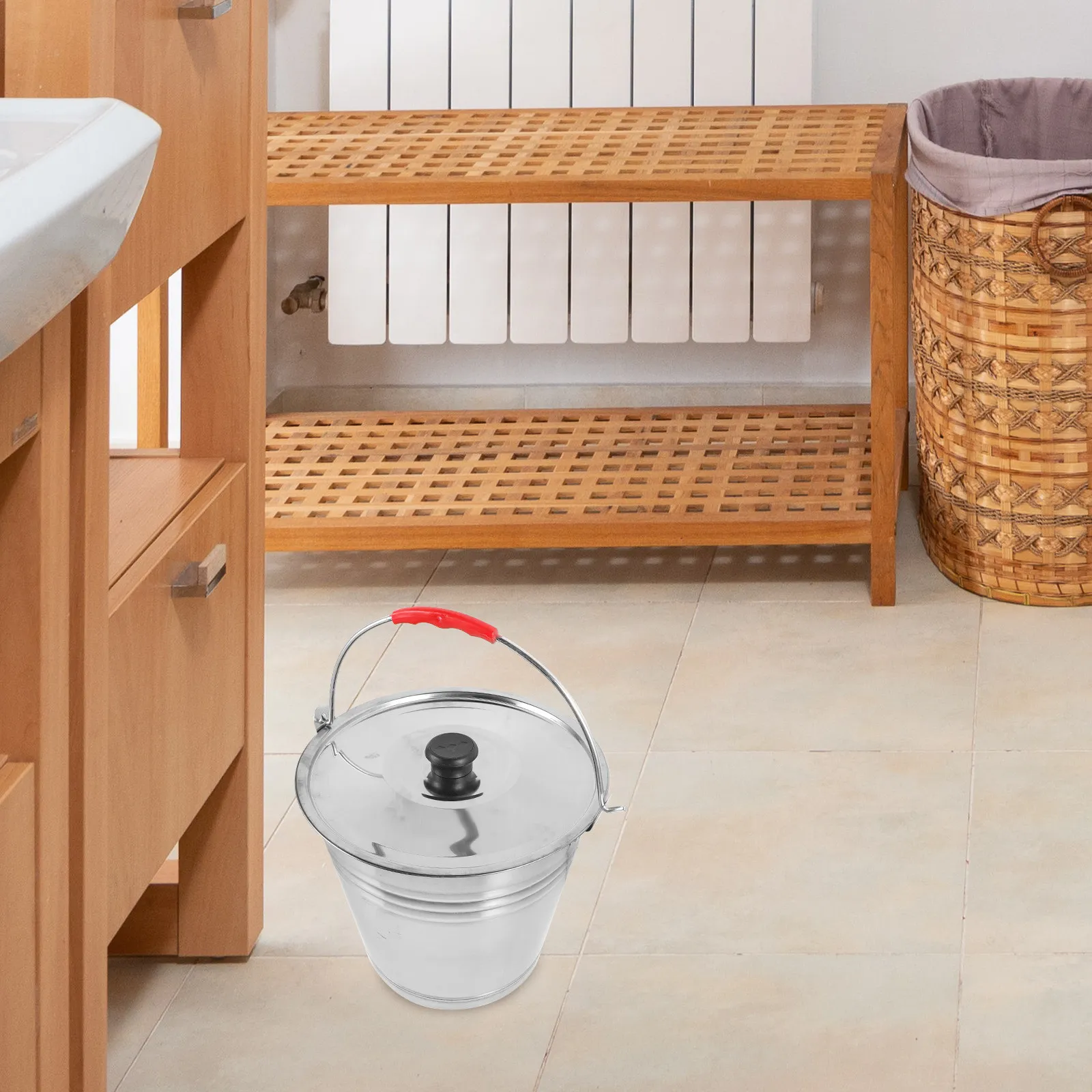 

1Pcs Stainless Steel Garbage Bucket Multi-Purpose Thickened Large Capacity Bucket with Lid for Household Kitchen Hotel Water Ice