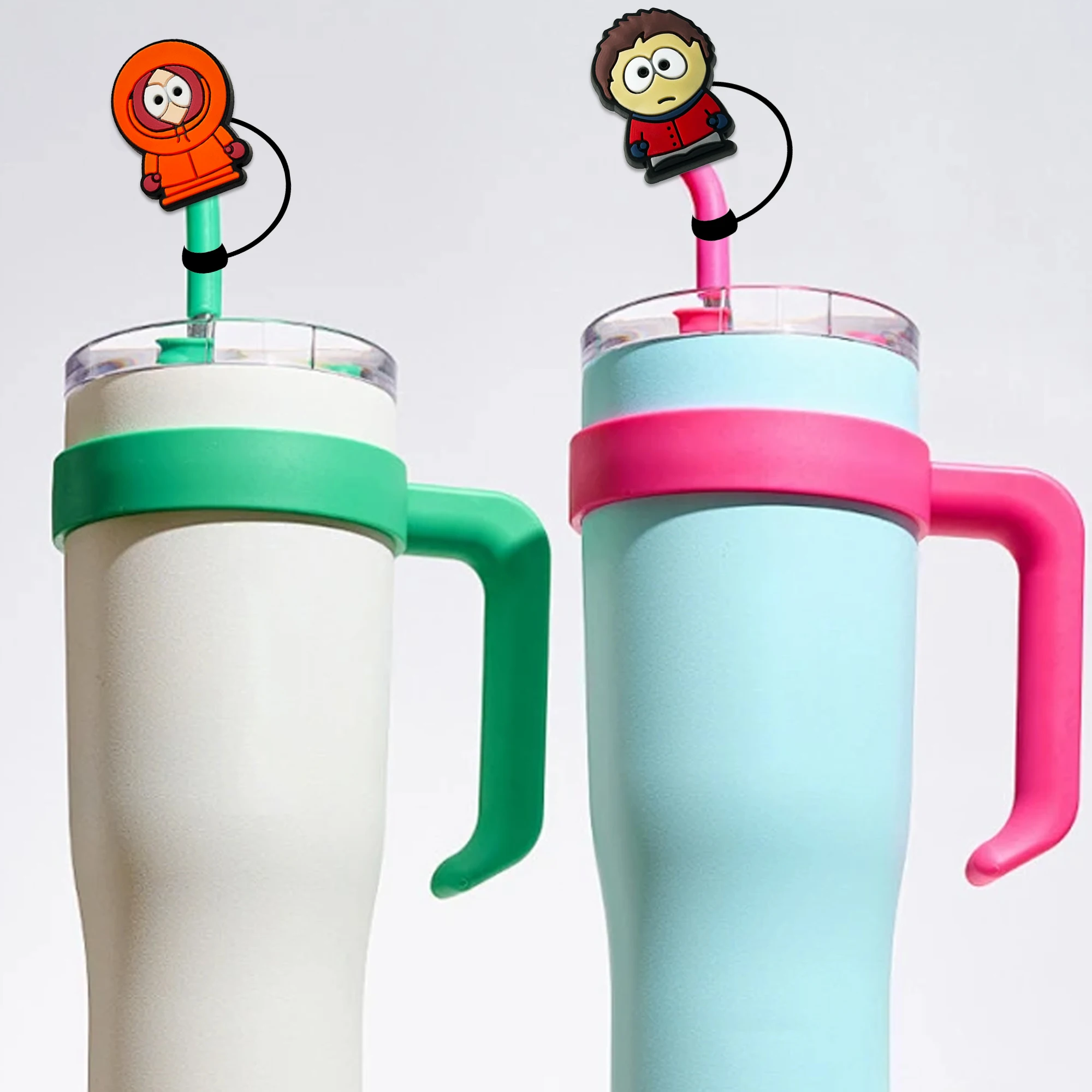 1-9PCS Hot Cartoon South Park Straw Cover Cap 10MM Drink Straw Plug Reusable Splash Proof Drinking Fit Cup Straw Cap Cover