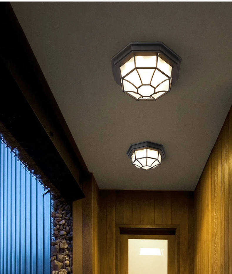 Rustic Frosted Glass Shade Outdoor Ceiling Lights Yard Balcony Garden Flush Ceiling Lamp Europe Style Exterior IP65