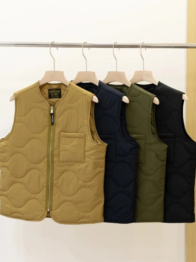 

Легкий ветрозащитный мужской зимний жилет в американском ретро-стиле с V-образным вырезом, на молнии, из хлопка, можно носить под одеждой