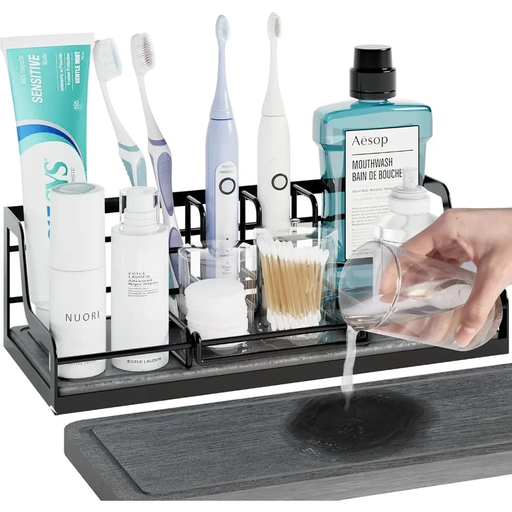 

Toothbrush Holders, Bathroom Organizers and Storage with with Instant Drying Stone, 6 Slots Bathroom Accessories with