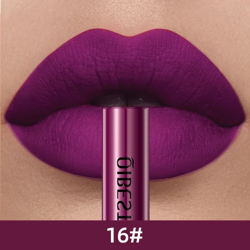 QIBEST lápiz labial líquido mate resistente al agua brillo de labios de larga duración terciopelo Mate tubo de tinte rojo desnudo lápices labiales brillo de labios maquillaje cosmético