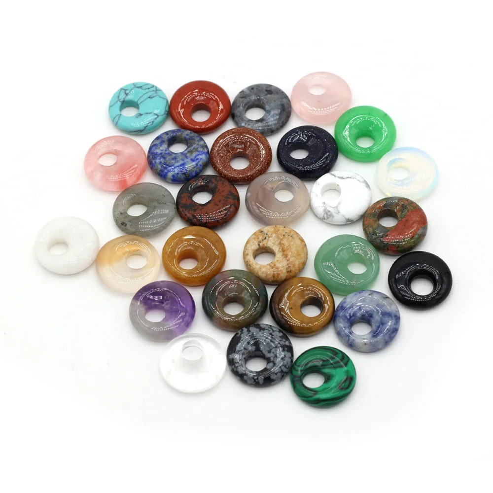 Natural Stone Pendant Semi-Precious Stones Round Big Hole Exquisite Charms For Jewelry Making DIY Necklace Bracelet Accessories
