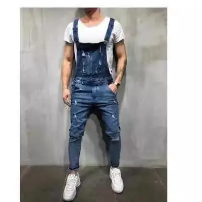 

Loose Men's Denim Overalls High Waist Trousers Casual Comfortable Breathable Men's Jeans High Waist Overalls with Straps