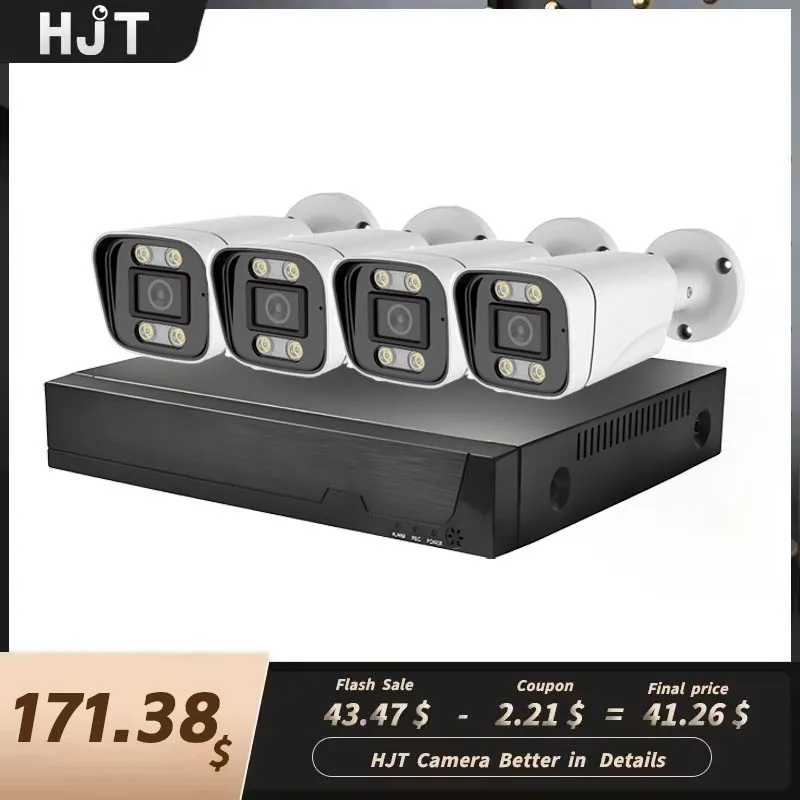 HJT 4K 5MP Security System NVR Kit Ultra HD 8MP POE Metal Waterproof Audio Color Night Vision CCTV Video Surveillance камеры