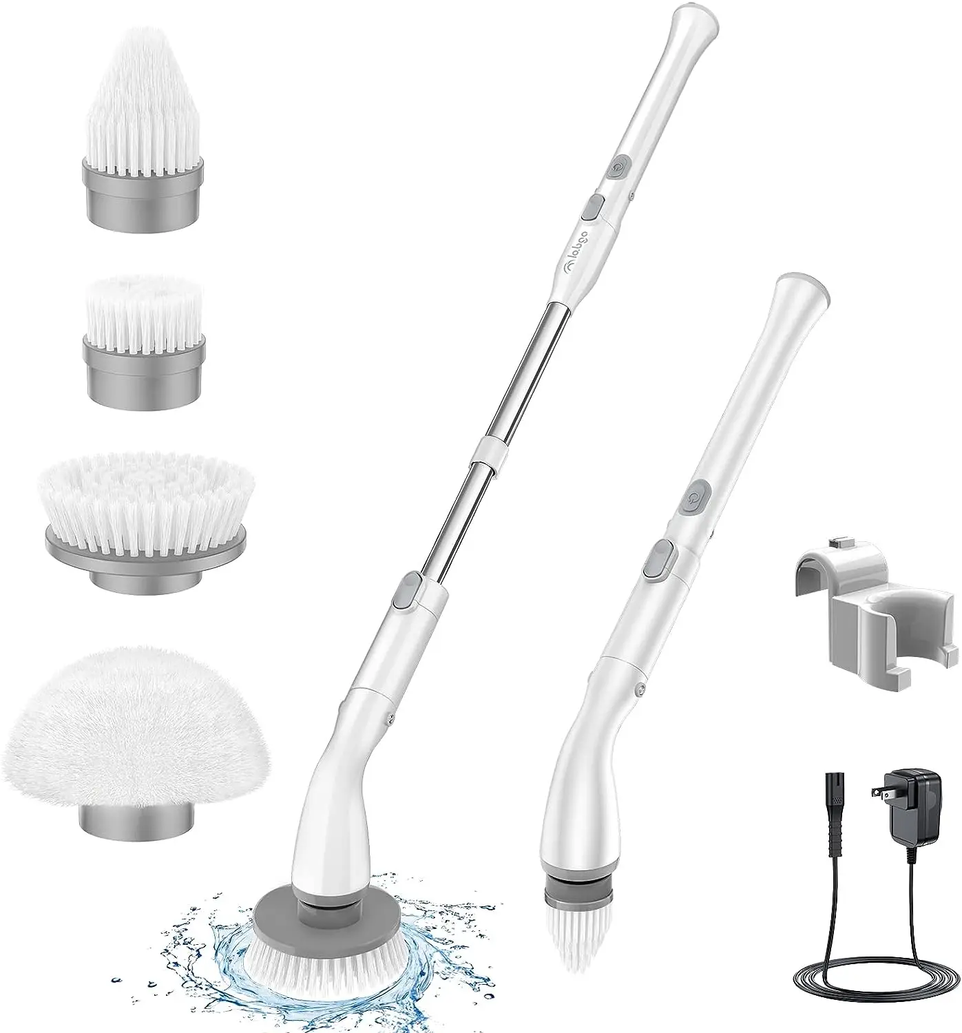 LABIGO Electric Spin scrubber LA1 Pro, cordless spin scrubber with 4 replaceable brush heads and adjustable extension handle