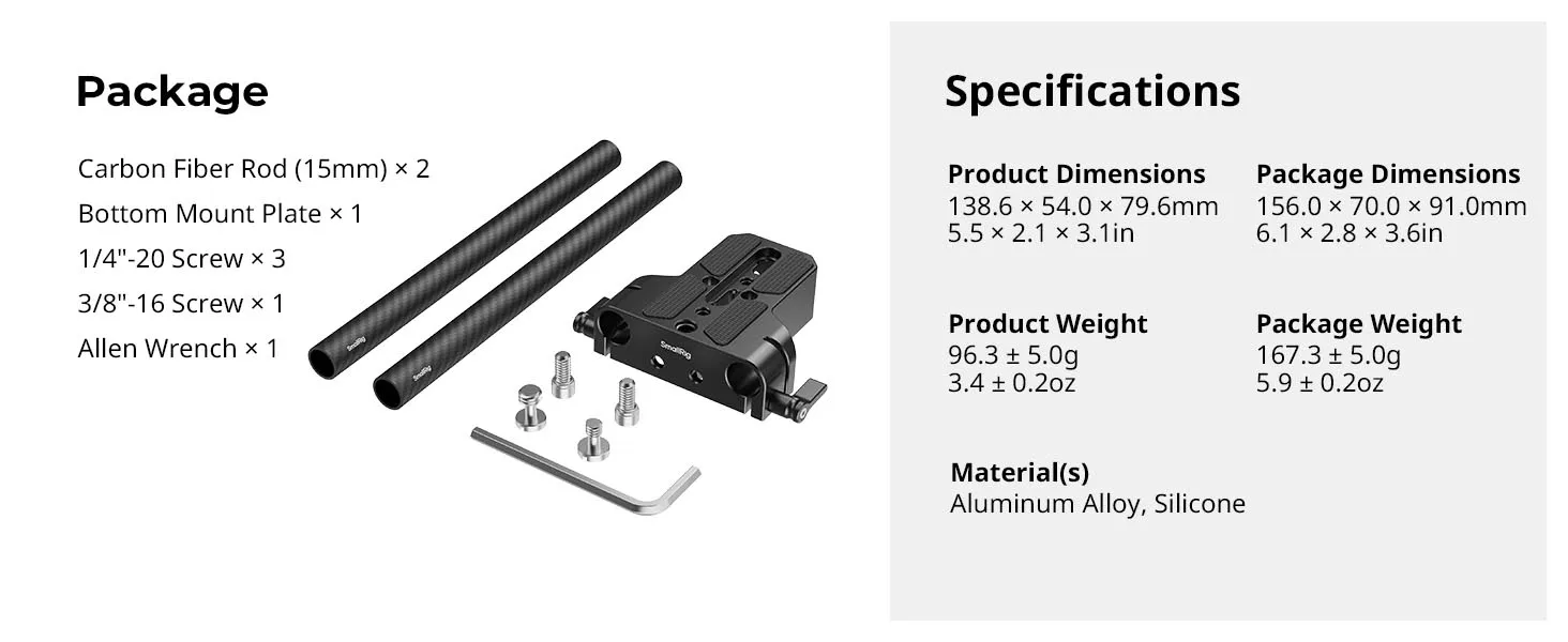 SmallRig Bodenmontageplatte mit Dual-15-mm-Stabklemme für Sony für Canon für Panasonic für Käfige, Mainstream-Kinoskamera -5609 – Detail 7