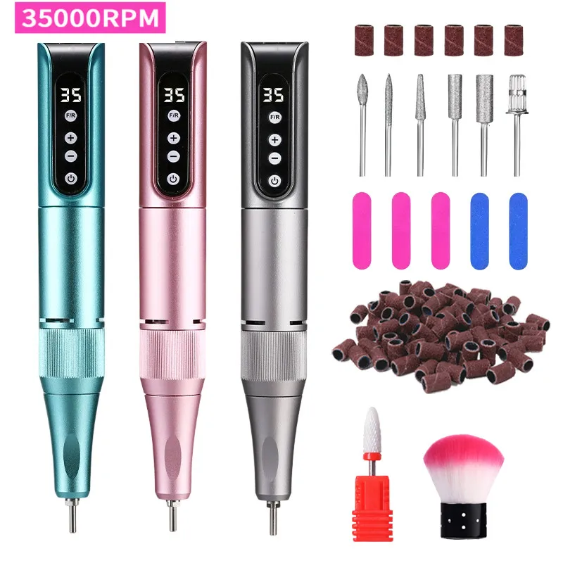 Electric Nail Drill, Nail Drill & Electric Nail Polishing Set, USB Rechargeable Multi-Speed Forward/Reverse Nail Grinder, Suitable For Thick Nails, Hand & Foot Care Gifts Wireless Manicure & Pedicure Tool Suitable For Acrylic/Gel Nails, Home Salon Use