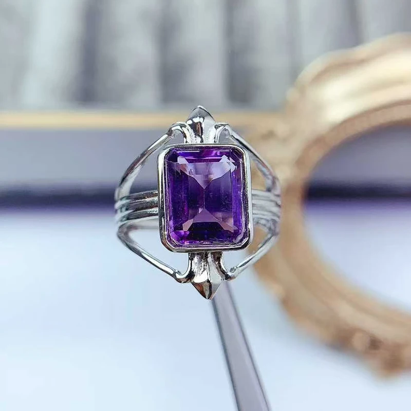 

Кольцо из серебра 925 пробы с драгоценным камнем для мужчин, кольцо с натуральным аметистом, модное мужское ювелирное изделие из стерлингового серебра с кристаллами