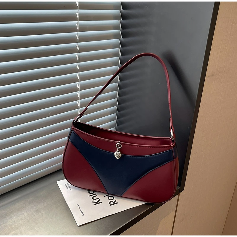Umhängetasche, Handtasche in V-Form, kreative, modische Vintage-Handtasche für Damen, ideal für den täglichen Gebrauch und den Weg zur Arbeit, mit Farbblock-Design. – Detail 25