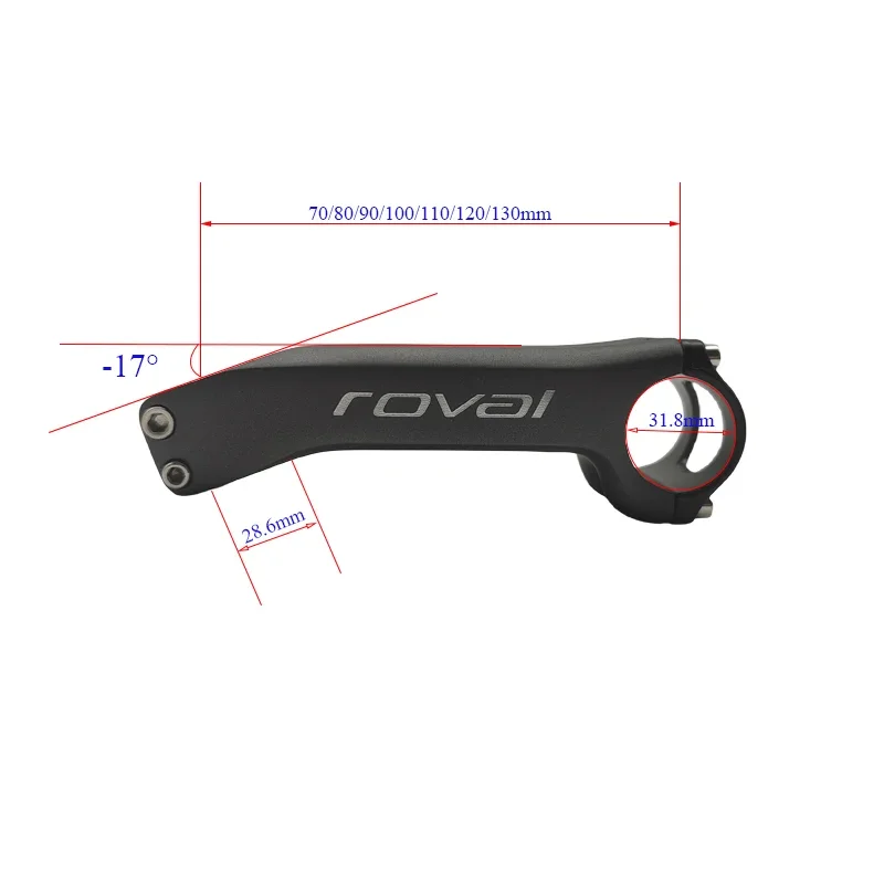 Full Carbon Riser Handlebar, Aluminum Cap, Road Mountain Bike Stems, Angle -6 Degree,-17 Degree, Matte, 31.8x70-130mm