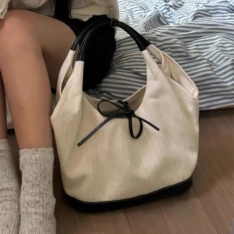 

Women's Shoulder Bags Retro Solid Color Simple Fashionable Versatile Korean Canvas Shoulder Bag Large Capacity Portable Handbags
