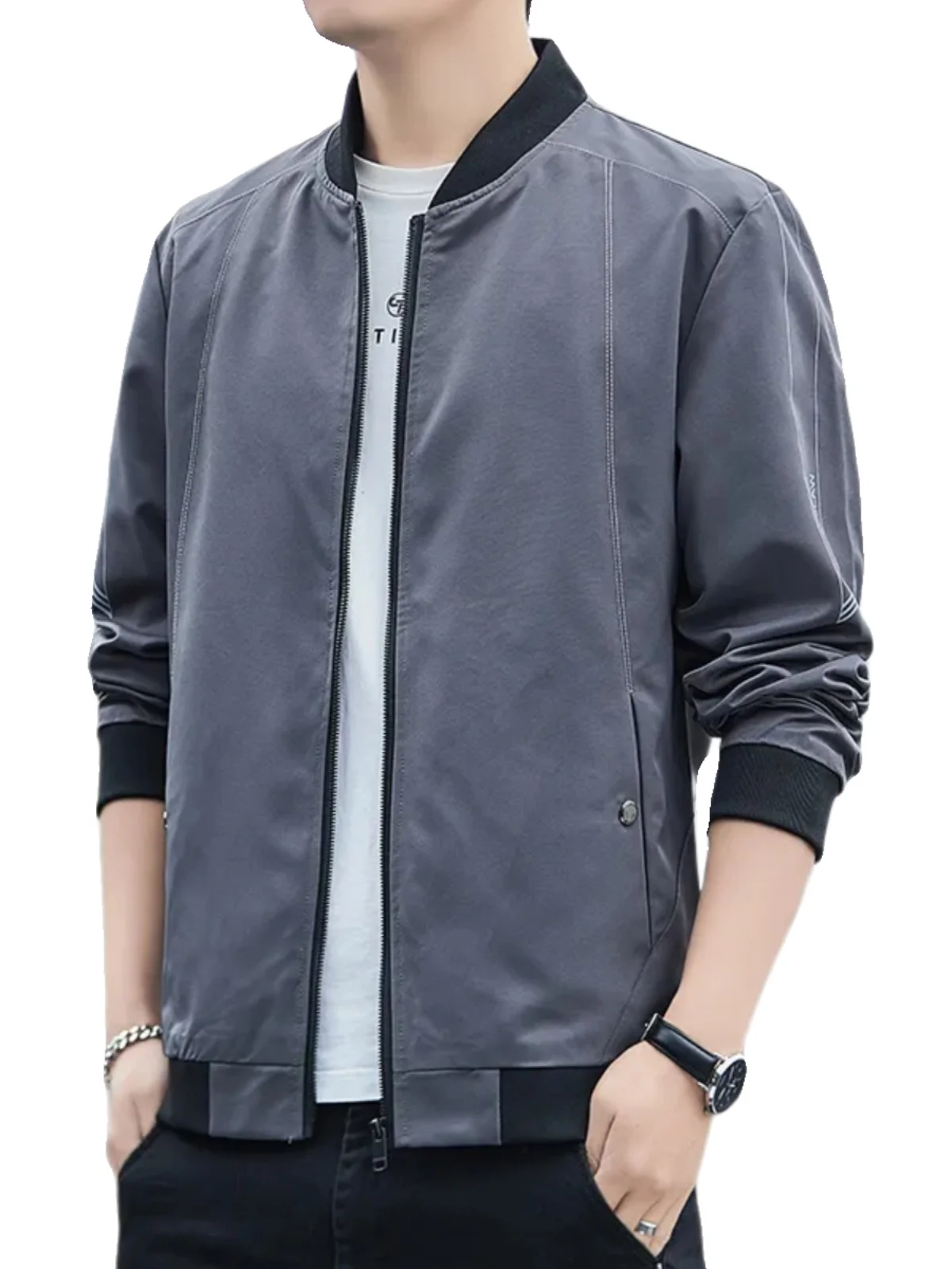 

Men's Casual Printed Jaet Lightweight Stand Collar Zipper Closure Polyester Fabric Autumn Faion Outerwear for Younger Gen...