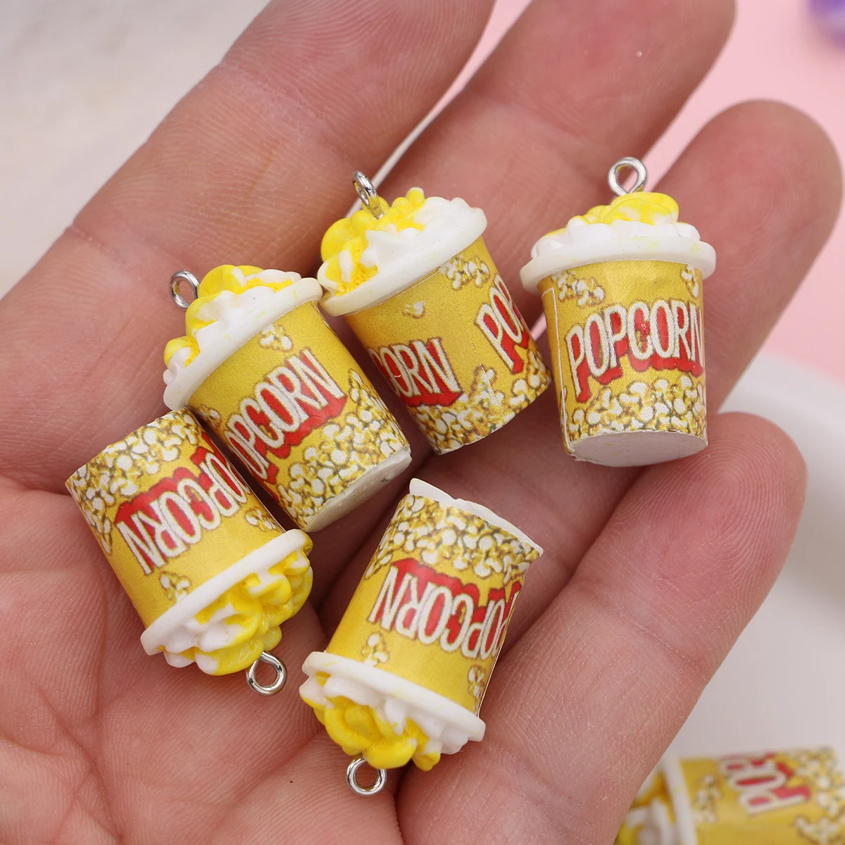 10pcs 3D Resin Popcorn Bucket Charms Pendants for Jewelry Making DIY Handmade Bracelet Necklace Earrings Key Chain Accessories - Image 3