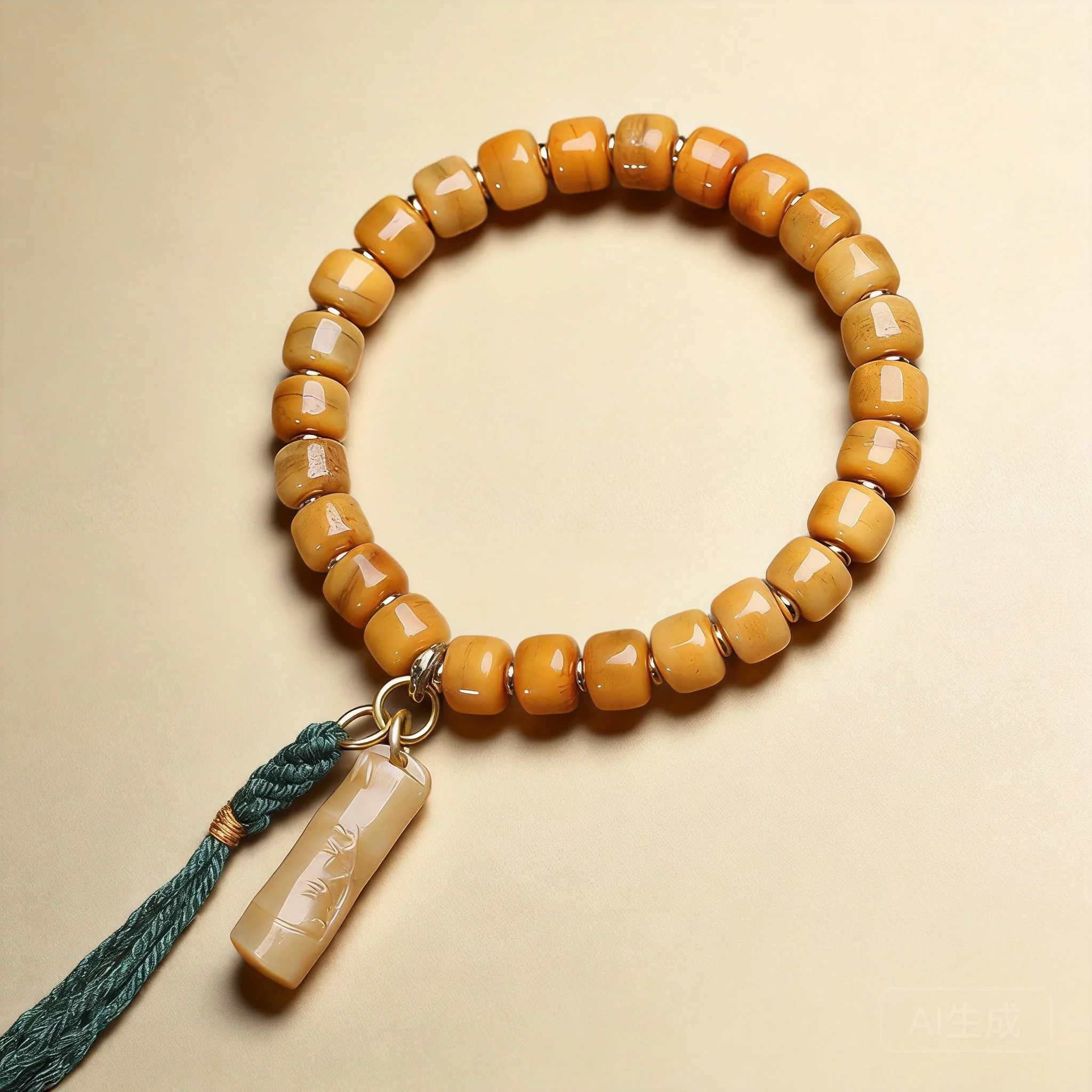Traditional Chinese Style Lucky Camel Bone Barrel Beaded Bracelet Carved Bamboo Pendant Good Luck Blessing Jewelry For Men Women