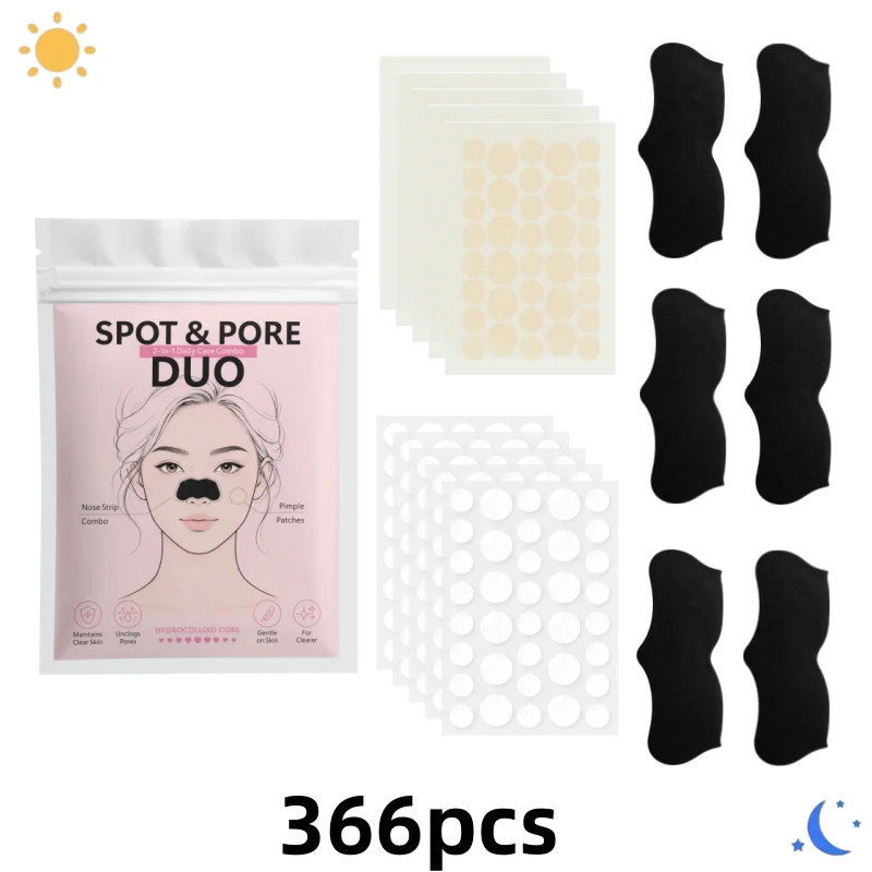 146/292/366Pcs Hydrocolloid Spot Patch & Black Nose Strip Set Invisible Blemish Stickers Assorted Sizes Day Night Face Care image 2