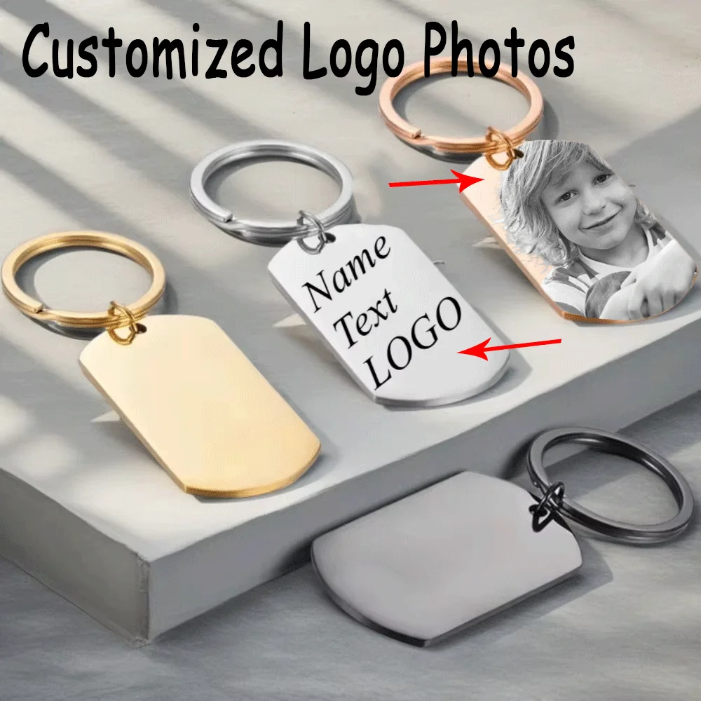 

Custom LOGO Photos Stainless Steel Keychain Laser Carving Pendant Keyring Motorcycle Car for Men and Women Key Ring Chain Gift