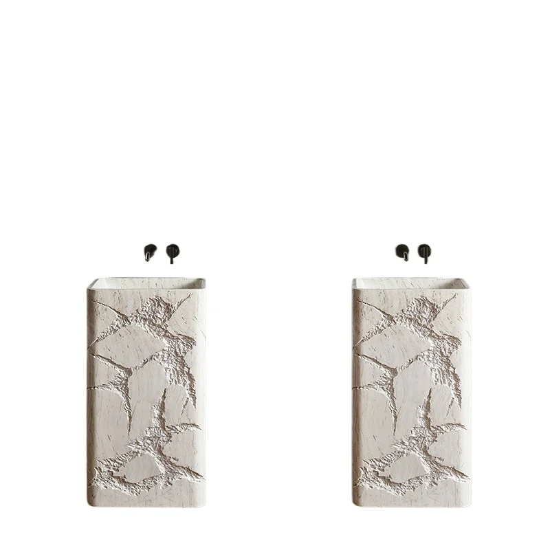 Wabi Sand Wind Travertine Pillar Basin Integrated Floor-to-ceiling Clubhouse Beauty  Vertical Washbasin