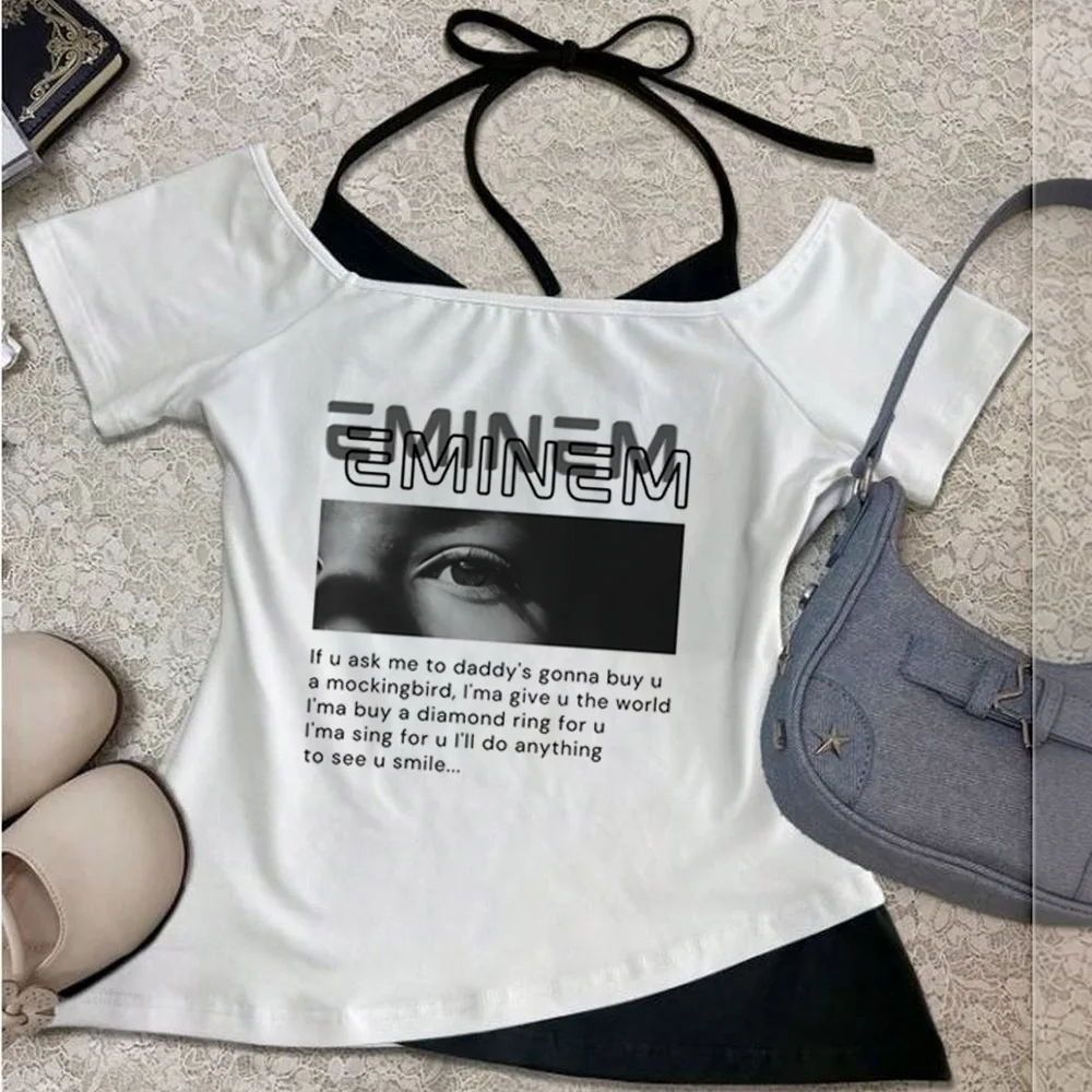 Camiseta Corta de Eminem para Mujer, Liquidación, Estilo Gyaru, Barata, Jojifuku, Estilo Años 2000, Liquidación, Ropa Urbana Linda