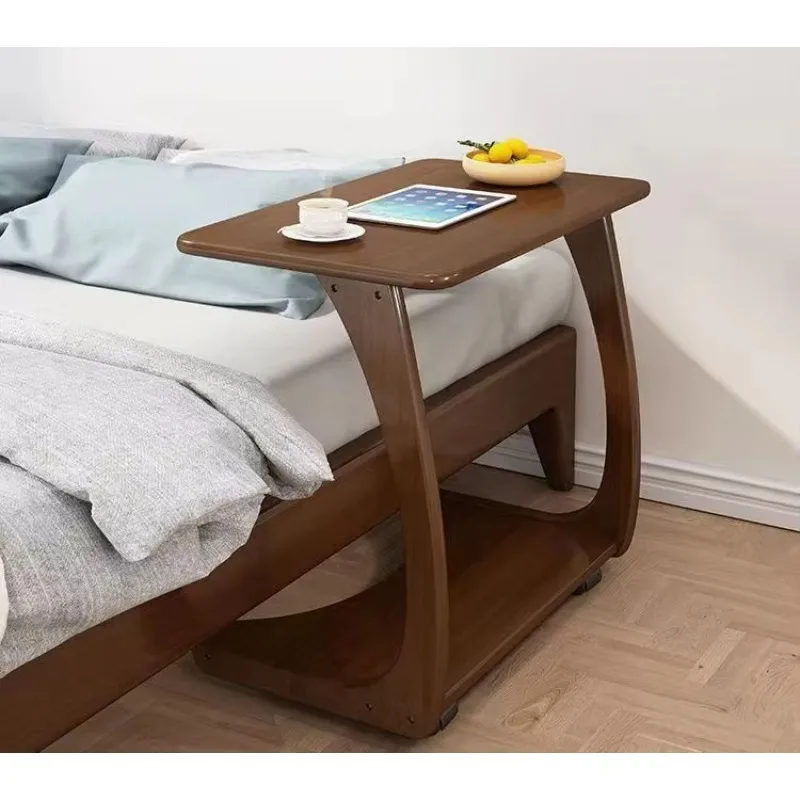 Coffee Table, Small Side for Sofa Couch and Bed, Rolling Study Desk, 2 Layer Rack Working Station in Living Room