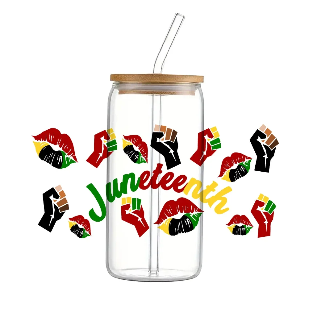 Juneteenth 3D UV DTF Wraps Transfer Sticker DIY For 16oz Libbey Glass Cup Waterproof Wrap Transfers Decals Coffee Cup