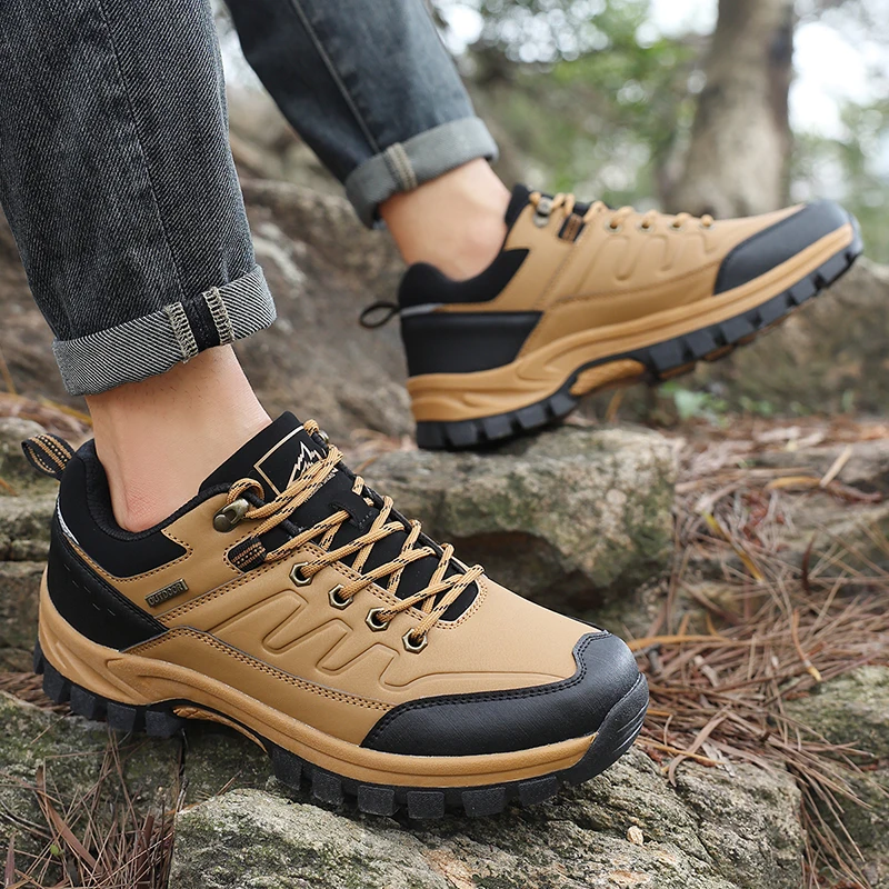 

Men Hiking Shoes Wear-Resistant Non-slip Leather Climbing Shoes Outdoor Sneakers Waterproof Trekking Male Casual Walking Shoes