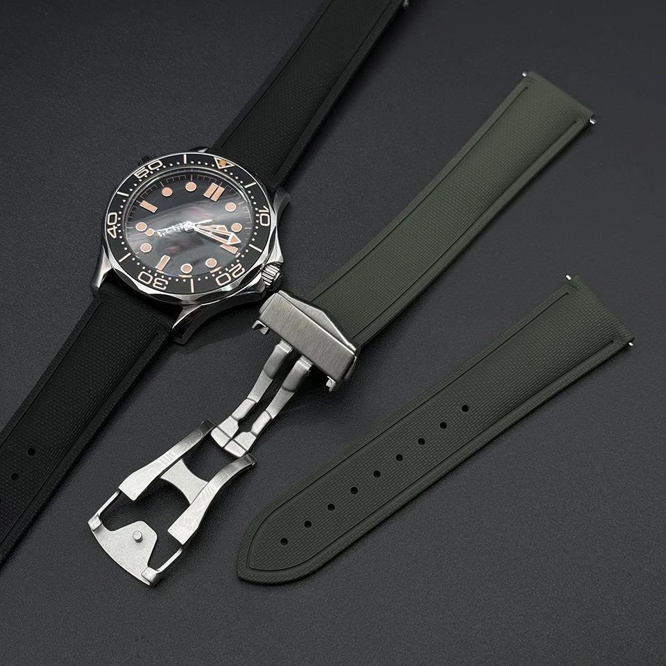 Premium 20/21/22mm FKM Fluoroelastomer Weave Pattern Rubber Watch Strap For Omega Seamaster Speedmaster Band Universal Bracelet