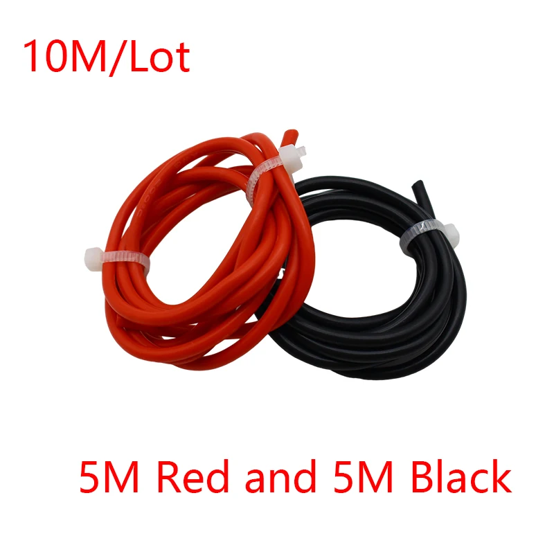 Cabo elétrico macio do fio do silicone, resistente ao calor, 5M vermelho e 5M, 8 AWG, 10 AWG, 12 AWG, 14 AWG, 16 AWG, 18 AWG, 20 AWG, 22 AWG, 24 AWG, 26 AWG, 28 AWG, 30 AWG, 10 medidores, lote