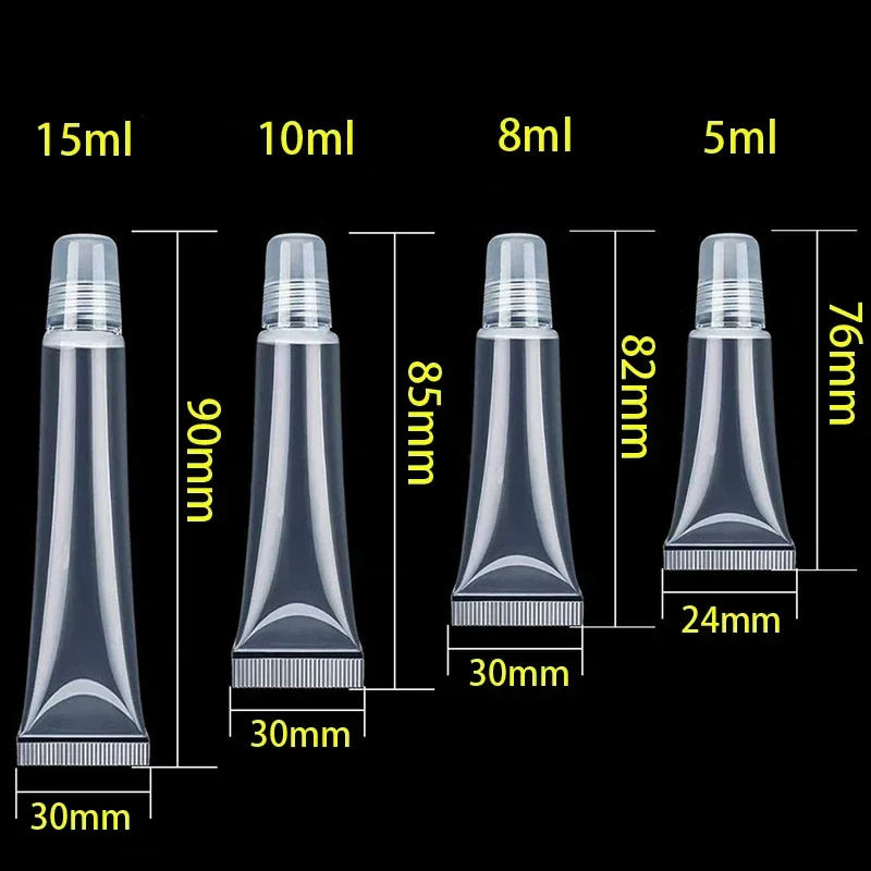 100 Uds 5ml/8ml/10ml/15ml Mini tubos vacíos de bálsamo labial botella tubo dispensador recargable DIY brillo de labios contenedores de muestra cosmética