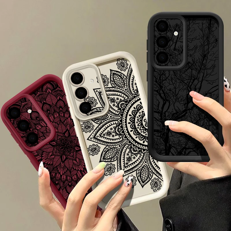 Retro Flower Totem Pattern Case For Samsung Galaxy A57 A37 A56 A26 A17 A16 A36 A55 A15 A14 A54 A35 Shockproof Soft Phone Cover