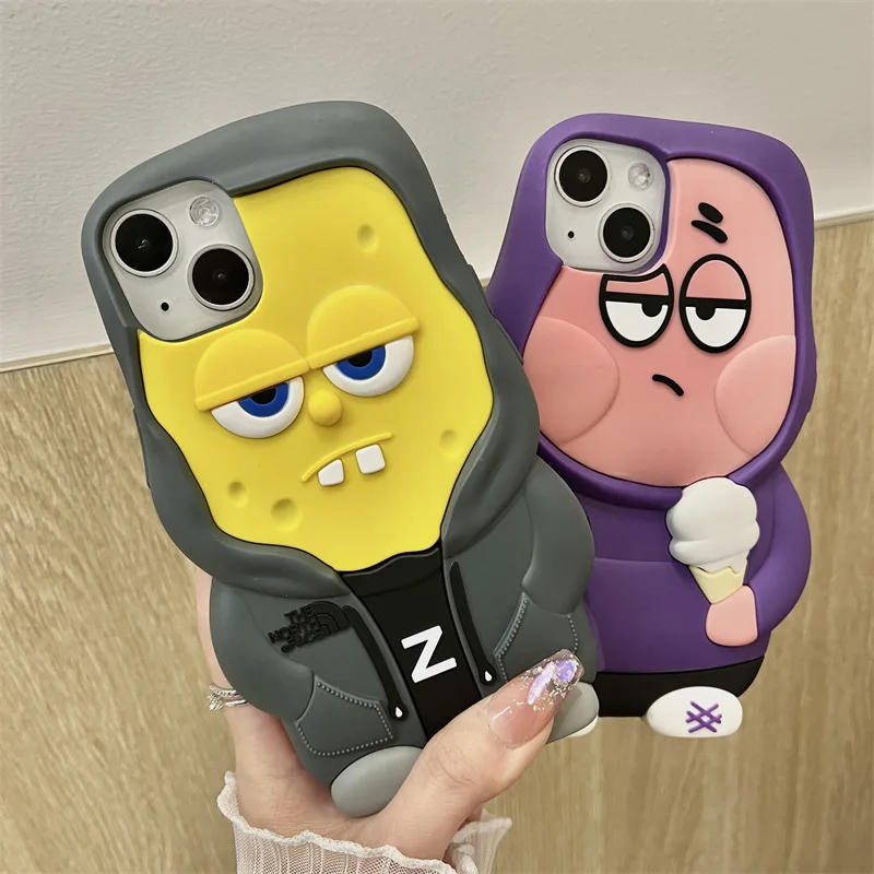 

Kawaii SpongeBob Patrick Star Cartoon 3D Anime Phone Case for IPhone 11 12 13 14 Pro Max Silicone Shockproof Telephone Cover