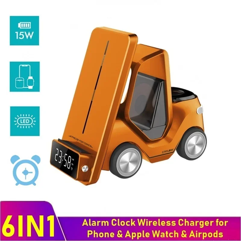 

6in1 Alarm Clock Wireless Charger For Apple Watch Airpods Pro Car Night Light Charging Station For Iphone 11 12 13 14 Pro Max