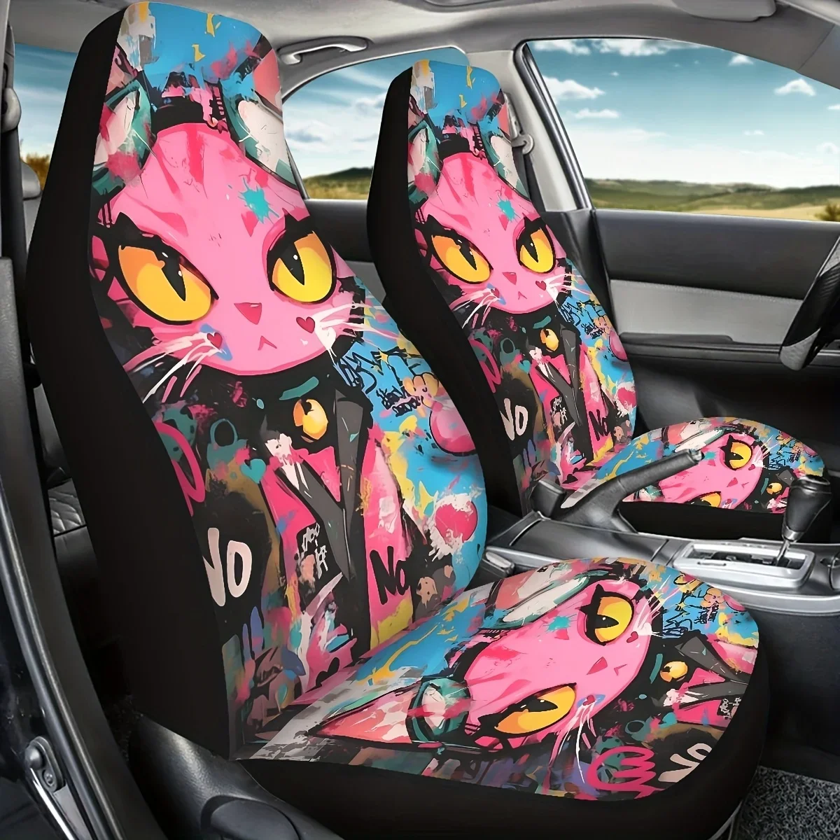 Fila lantera 2 plazas الهيب هوب خربش القط الوحش Funda asiento Impression digital Funda asiento Universal para automóvil Espalda #5