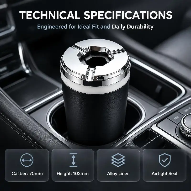 Rotary Lid Car Ashtray Anti-Spill Ash Holder With Alloy Shell 360° Rotating