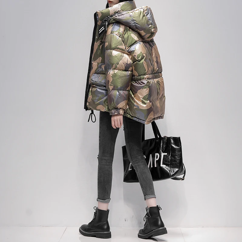 2024 winter new Korean loose camouflage 90% white duck down jacket women thicken short down coat Female hooded parkas outwear