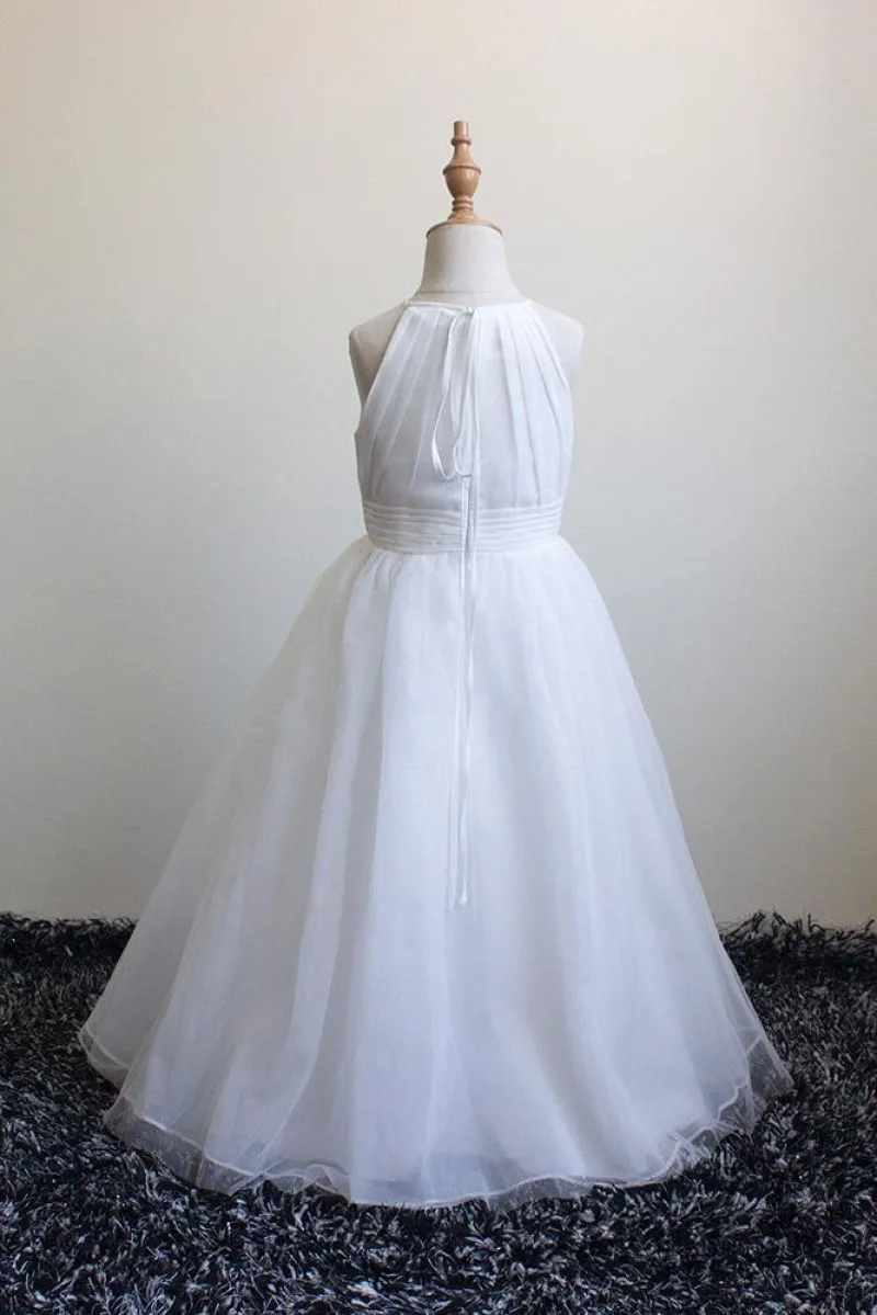Flower Girl Dress Simple Ivory Chiffon and Netting Halter Ball Gown Junior Bridesmiad  Wedding Guest Party