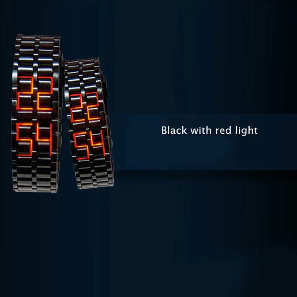 Men Watch Lava LED Faceless Fashion Accessory Digital Bracelet Friendship Hand Wrist Wristwatch Full Chain Blue